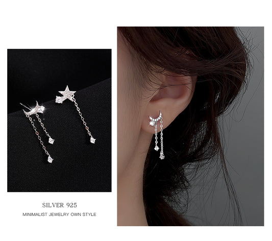 925 Moon and Star Dangle Silver Earrings